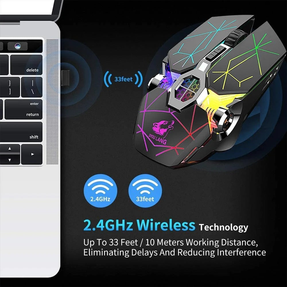 Wireless Rechargeable Gaming Mouse with RGB Lights