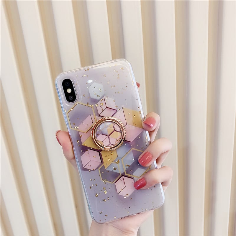 Geometric Gold Foil Triangle Phone Case Ring
